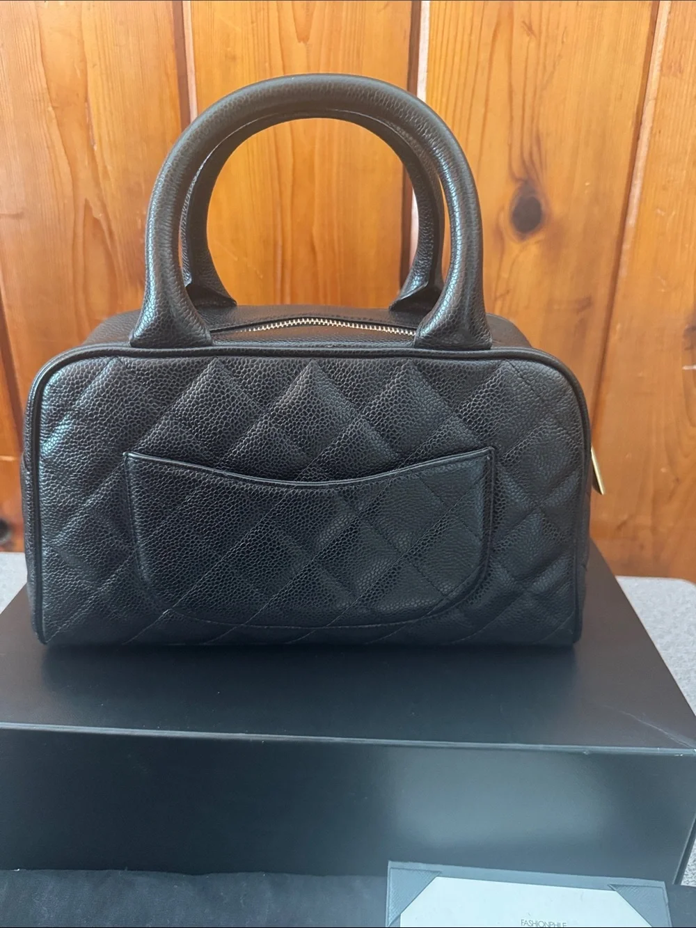 CHANEL Black Quilted Caviar Leather Top-Handle Satchel
